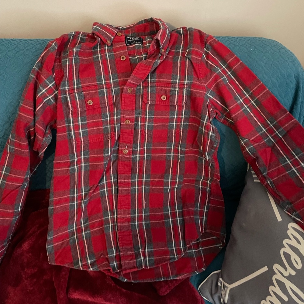Abercrombie & Fitch Red and Gray Checkered Shirt